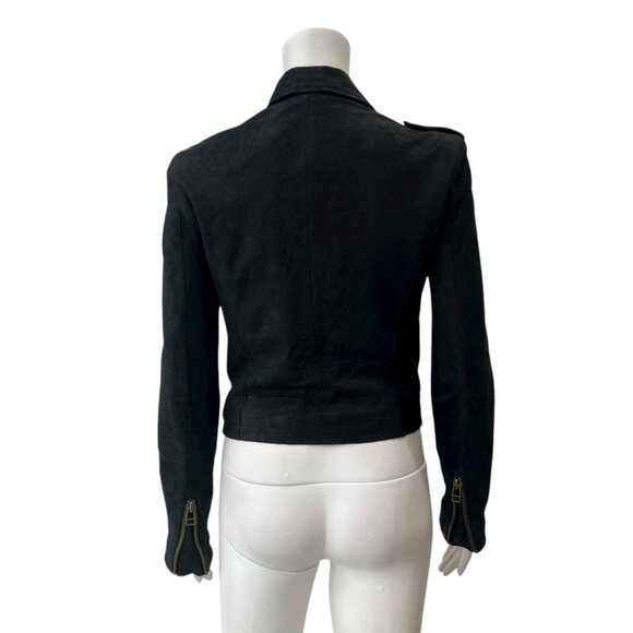 $1200 IRO Black Leather Slim Crop Zip Collared Moto Jacket size 0 - Picture 6 of 9